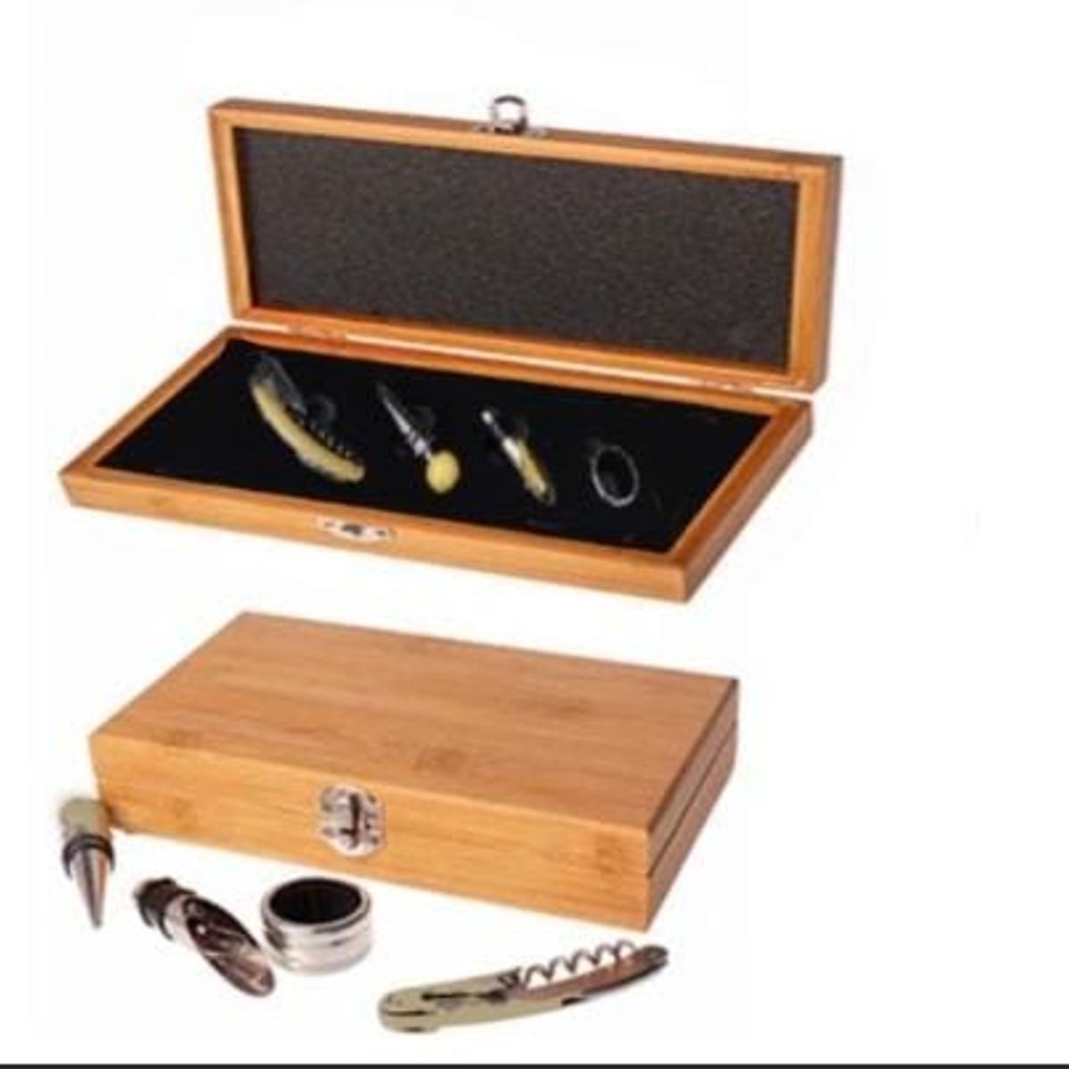 GENERICO - Set de vino 4 pzas con estuche en cja de madera