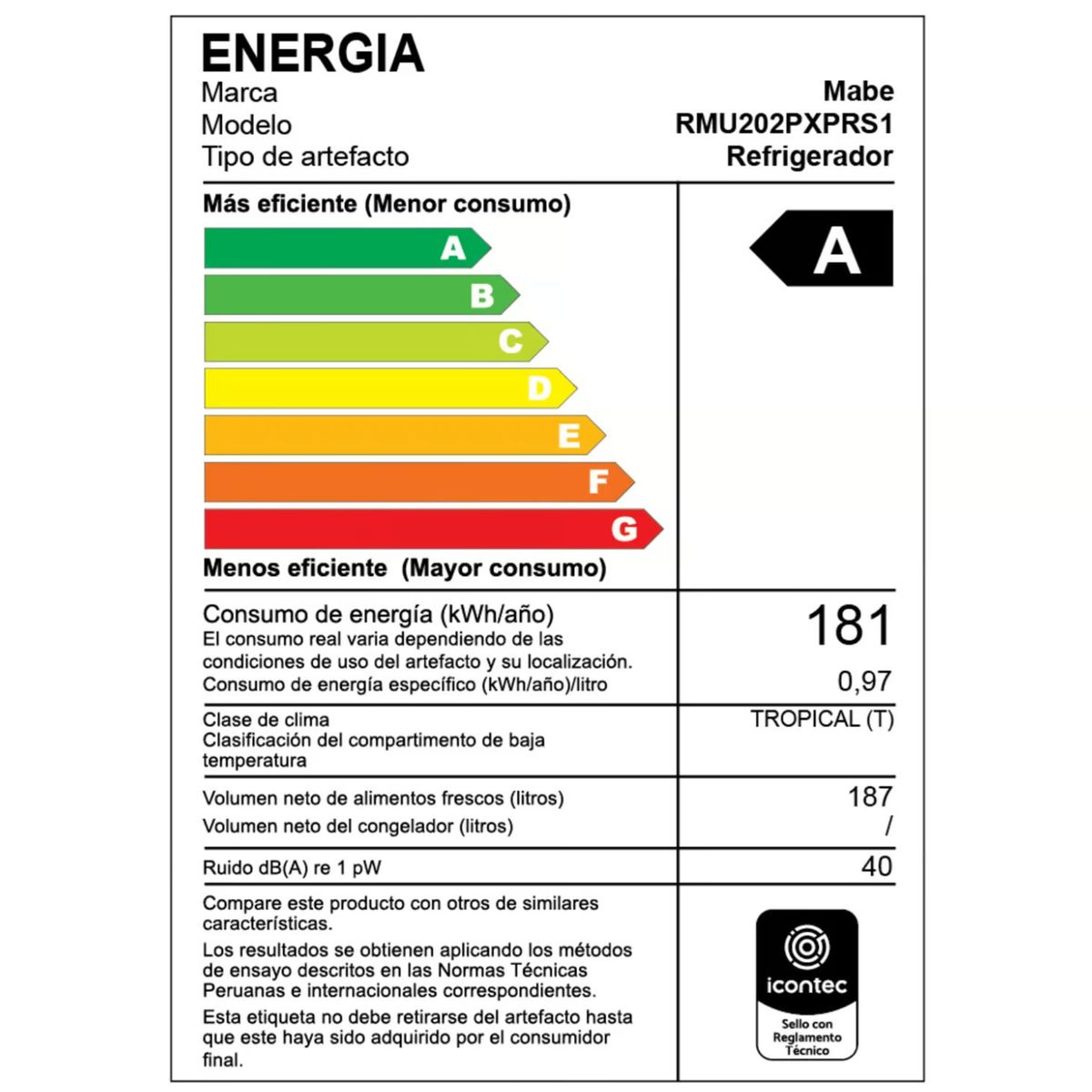MABE - Refrigeradora Mabe 187LT RMU202PXPRS1