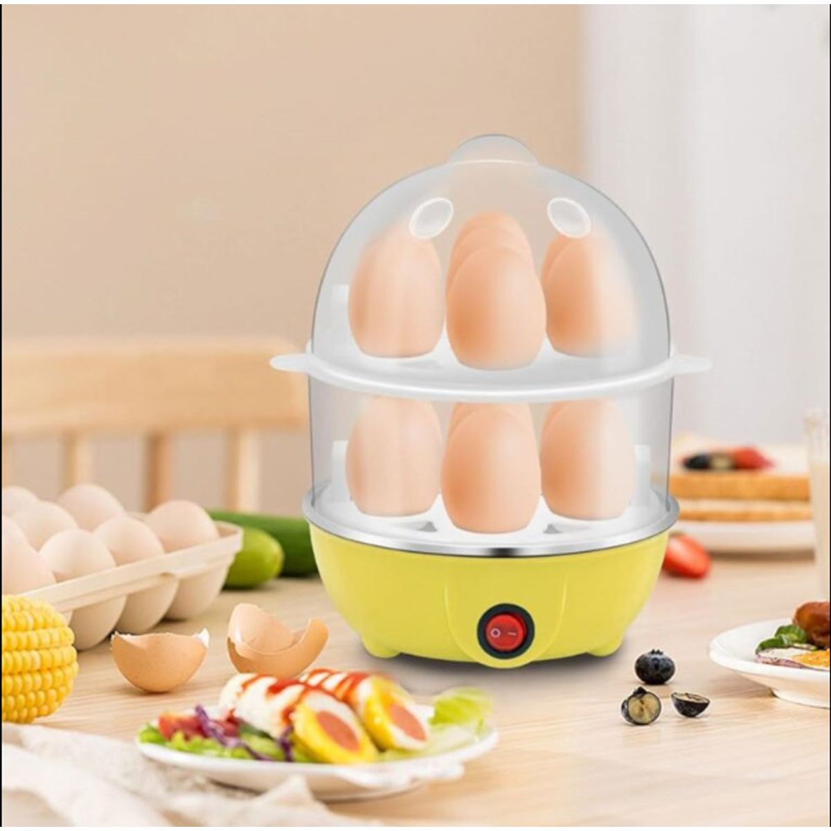 GENERICO - Hervidor de Huevo Sancochador Eléctrico 2 Niveles