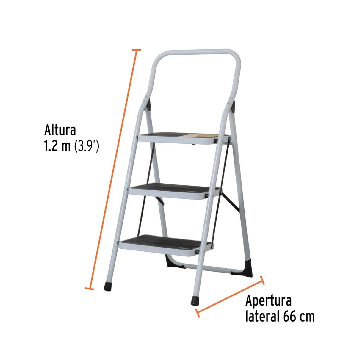 PRETUL - Escalera Tubular 3 Peldaños Plegable Soporta 150 kg PRETUL.