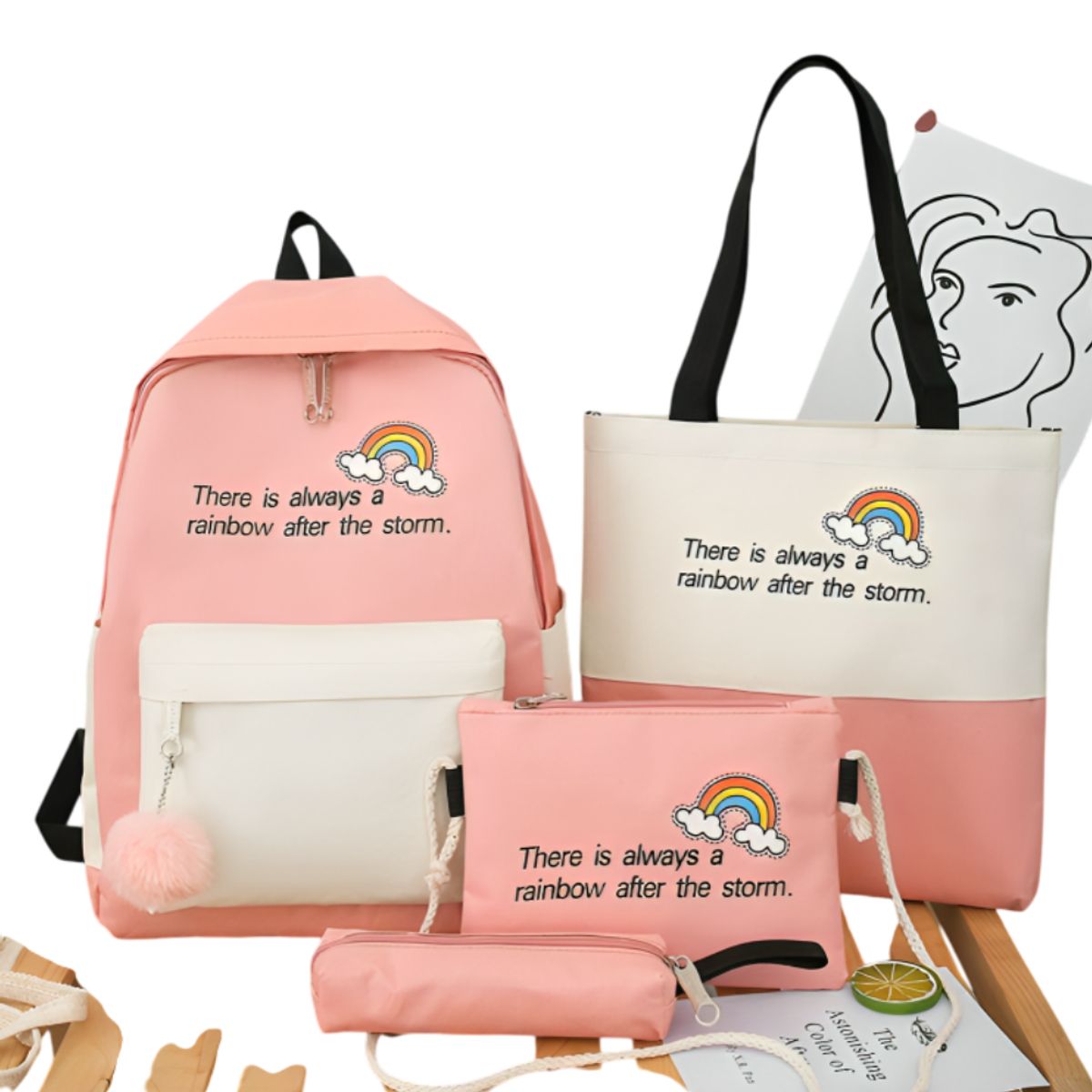 GENERICO - Mochila kit 4 en 1 con pompón