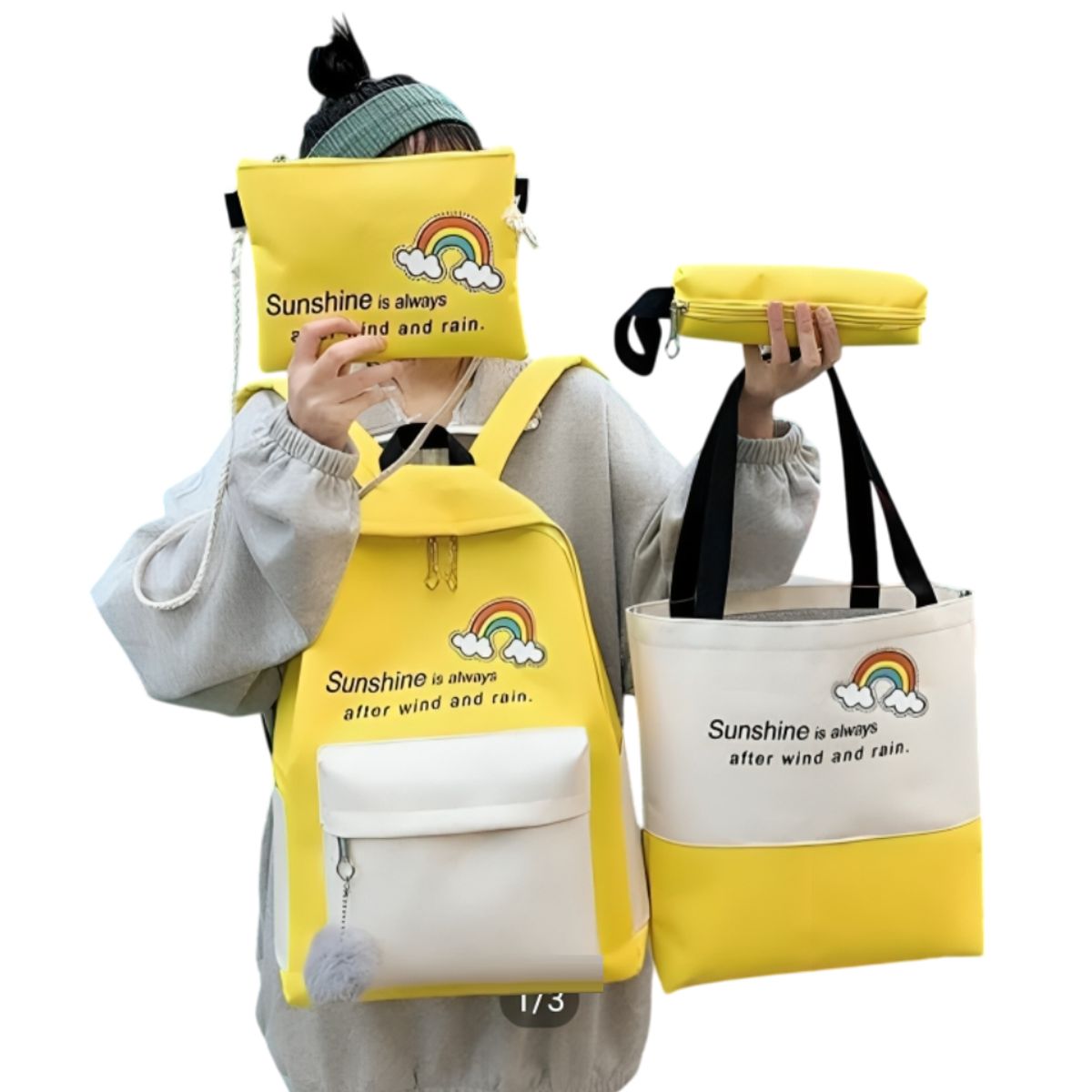 GENERICO - Mochila kit 4 en 1 con pompón