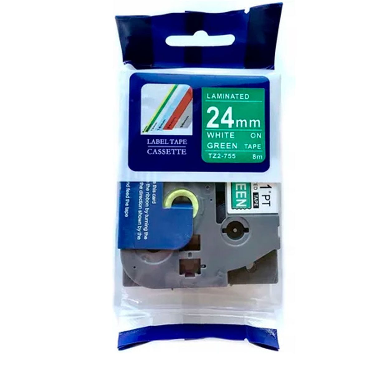 GENERICO - CINTA BROTER COMPATIBLE TZ2-755 LETRA BLANCO SOBRE VERDE 8 METROS