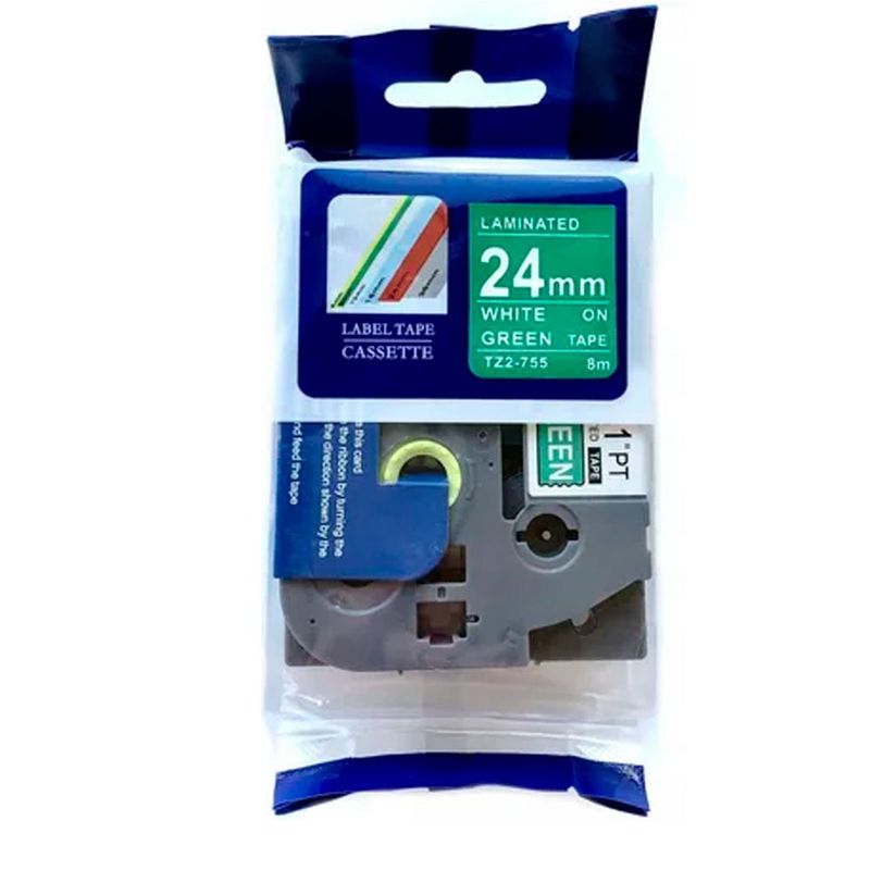 GENERICO - CINTA BROTER COMPATIBLE TZ2-755 LETRA BLANCO SOBRE VERDE 8 METROS