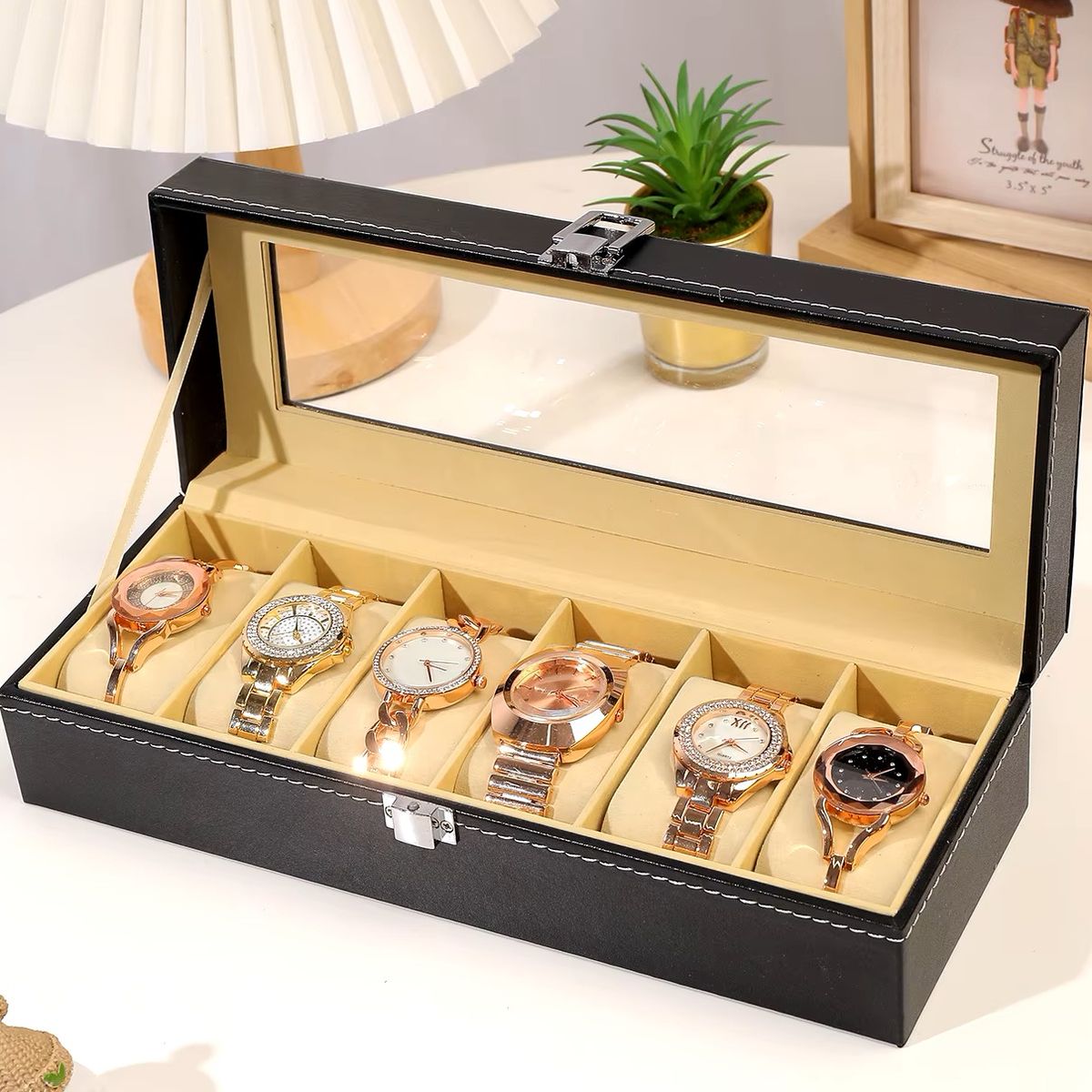 GENERICO - Porta Relojes Pulseras de Lujo Elegante 6 Compartimientos