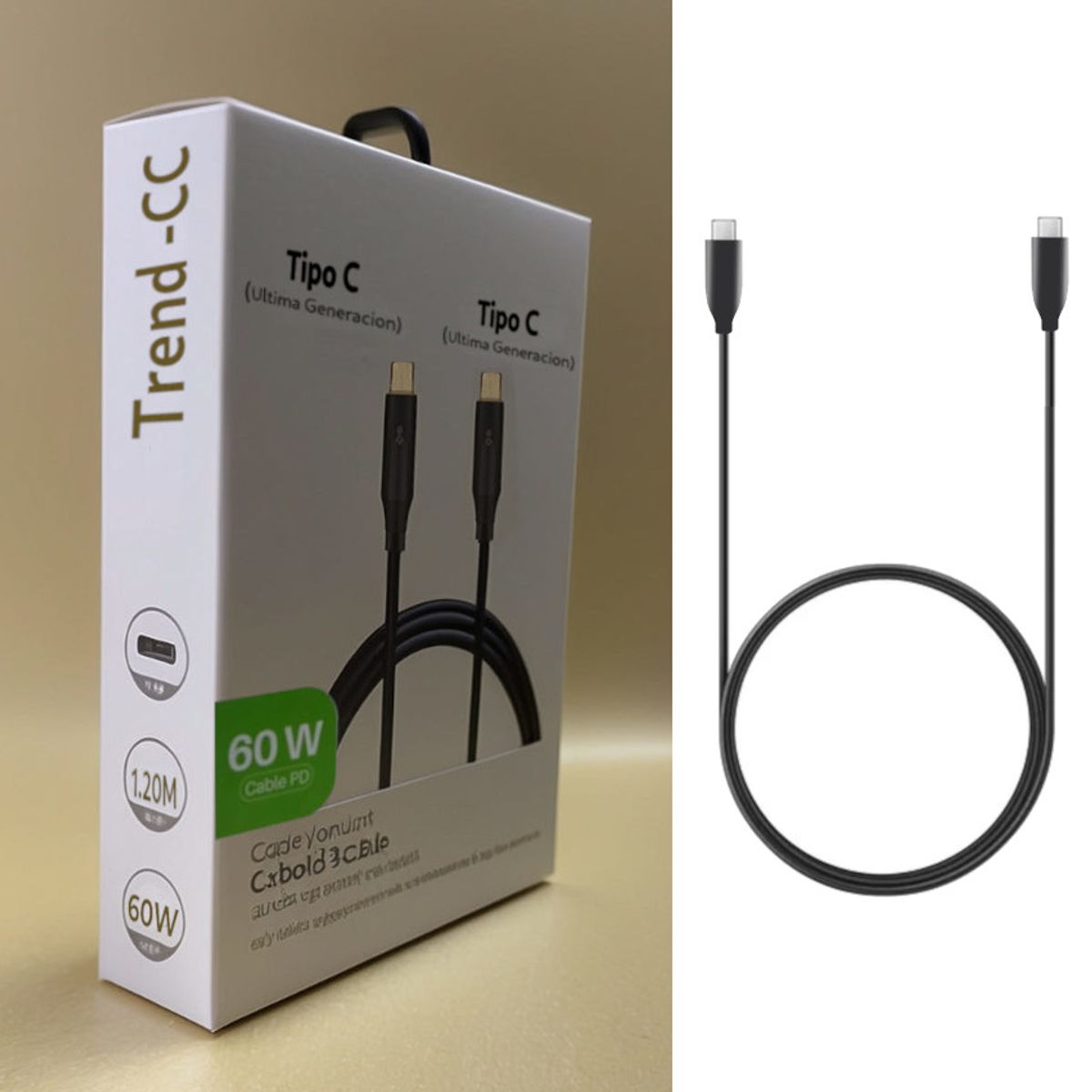 MOVISUN - Cable Type-c A Type-c 60w 1.2 metros Negro