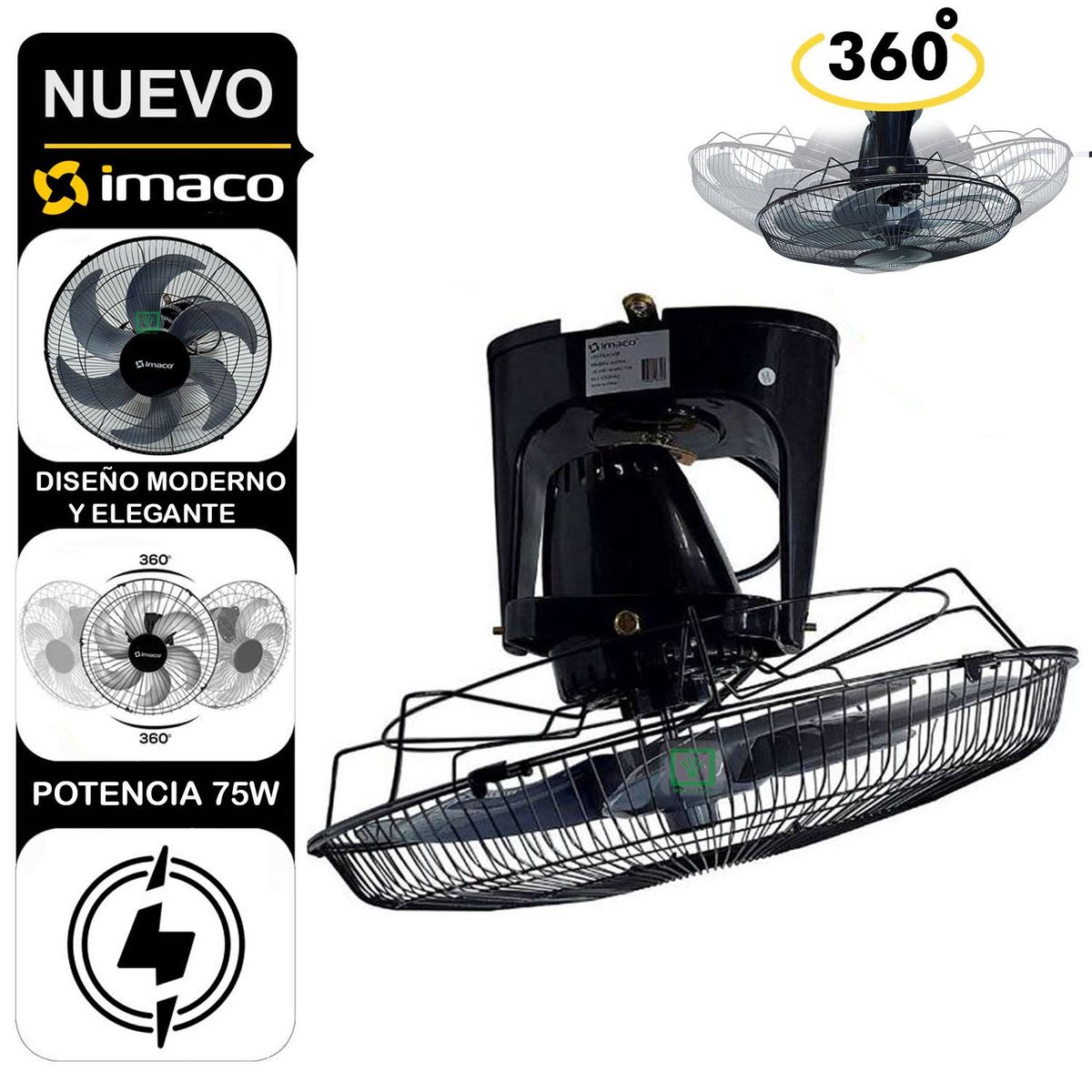 IMACO - Ventilador de Techo Orbital 360° OCF7919 Negro