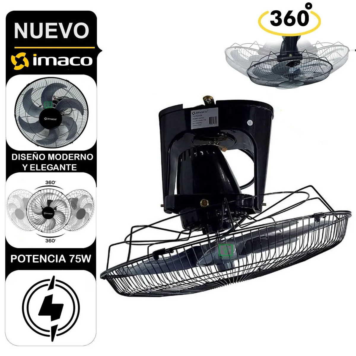 IMACO - Ventilador de Techo Orbital 360° OCF7919 Negro