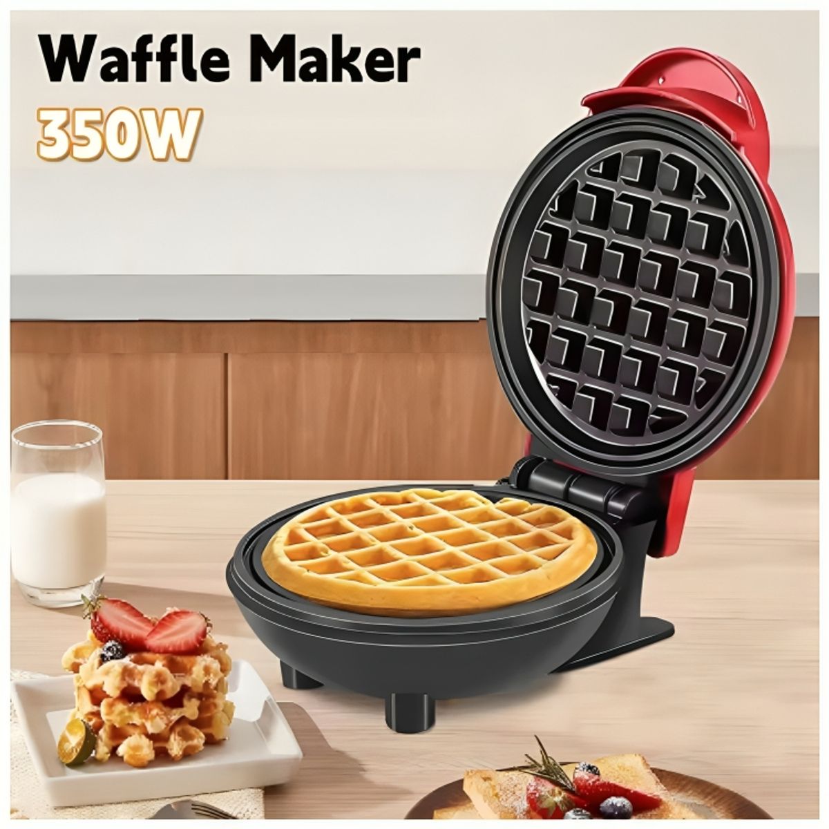 GENERICO - Mini Waflera Máquina para Hacer Wafles Antiadherente de 350 W