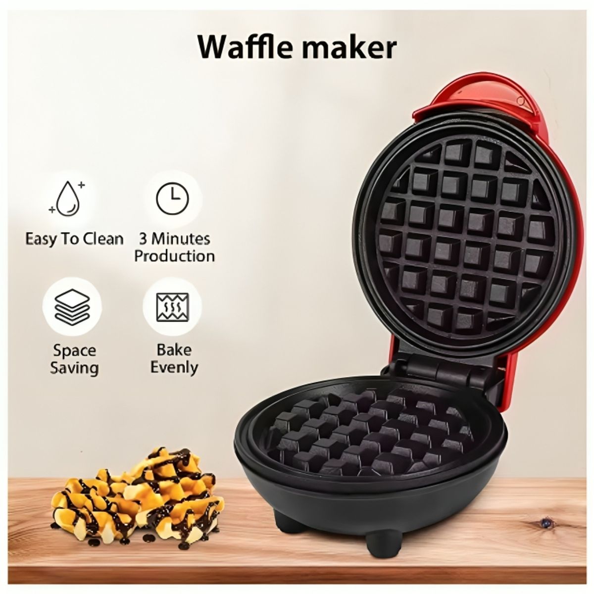 GENERICO - Mini Waflera Máquina para Hacer Wafles Antiadherente de 350 W