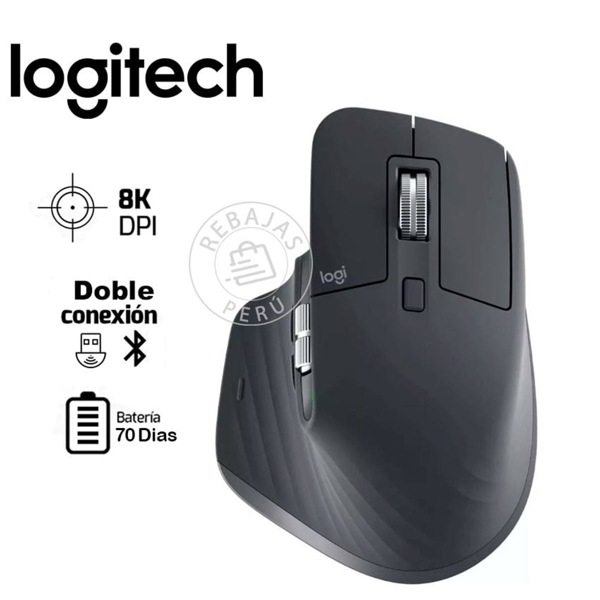 LOGITECH - Logitech MX Master 3S  Mouse Inalámbrico y Bluetooth 8K  USB-C