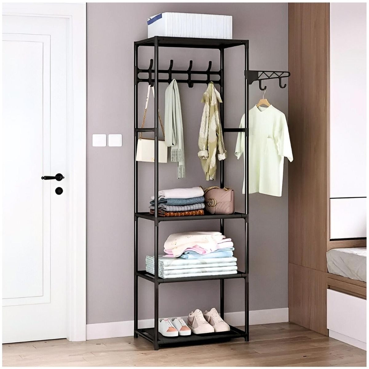 MINARI - Perchero Organizador Armario Closet Colgador de Ropa Negro 51P