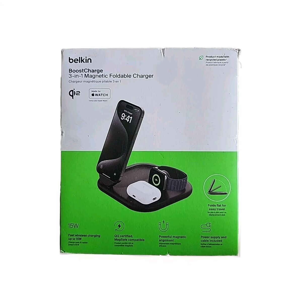 BELKIN - Cargador inalámbrico plegable 3 en 1 Belkin 15W Qi2