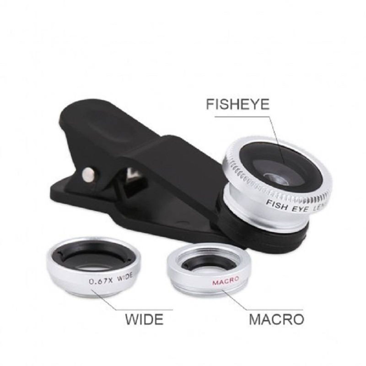 GENERICO - Lente Universal Para Celular C Clip Fisheye Ojo De Pez 235° Plateado