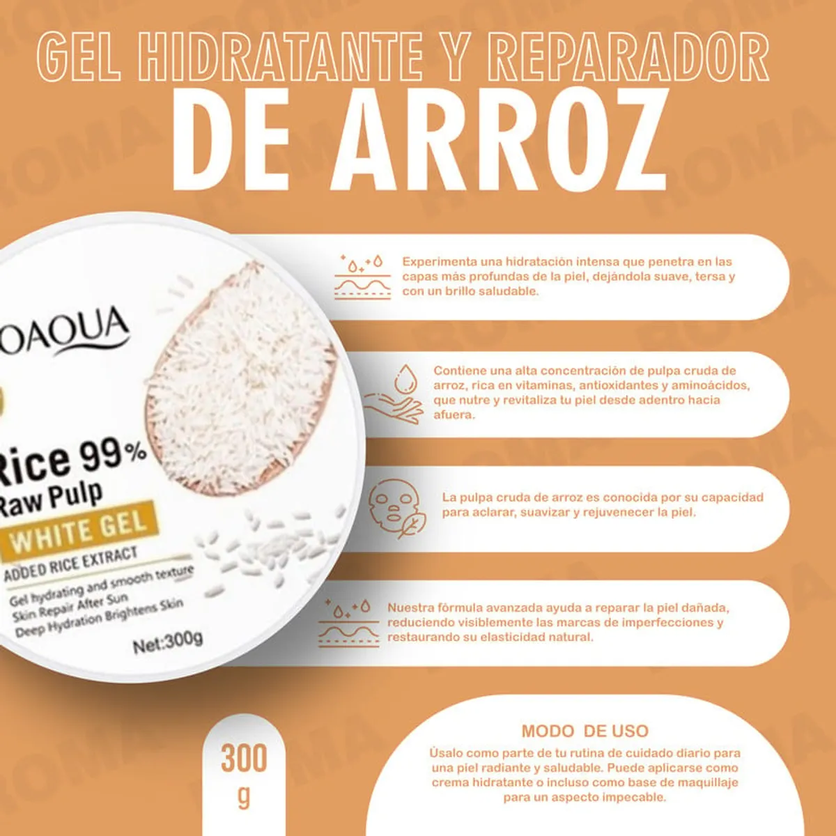 BIOAQUA - GEL HIDRATANTE Y REPARADOR FACIAL DE ARROZ BIOAQUA 300G