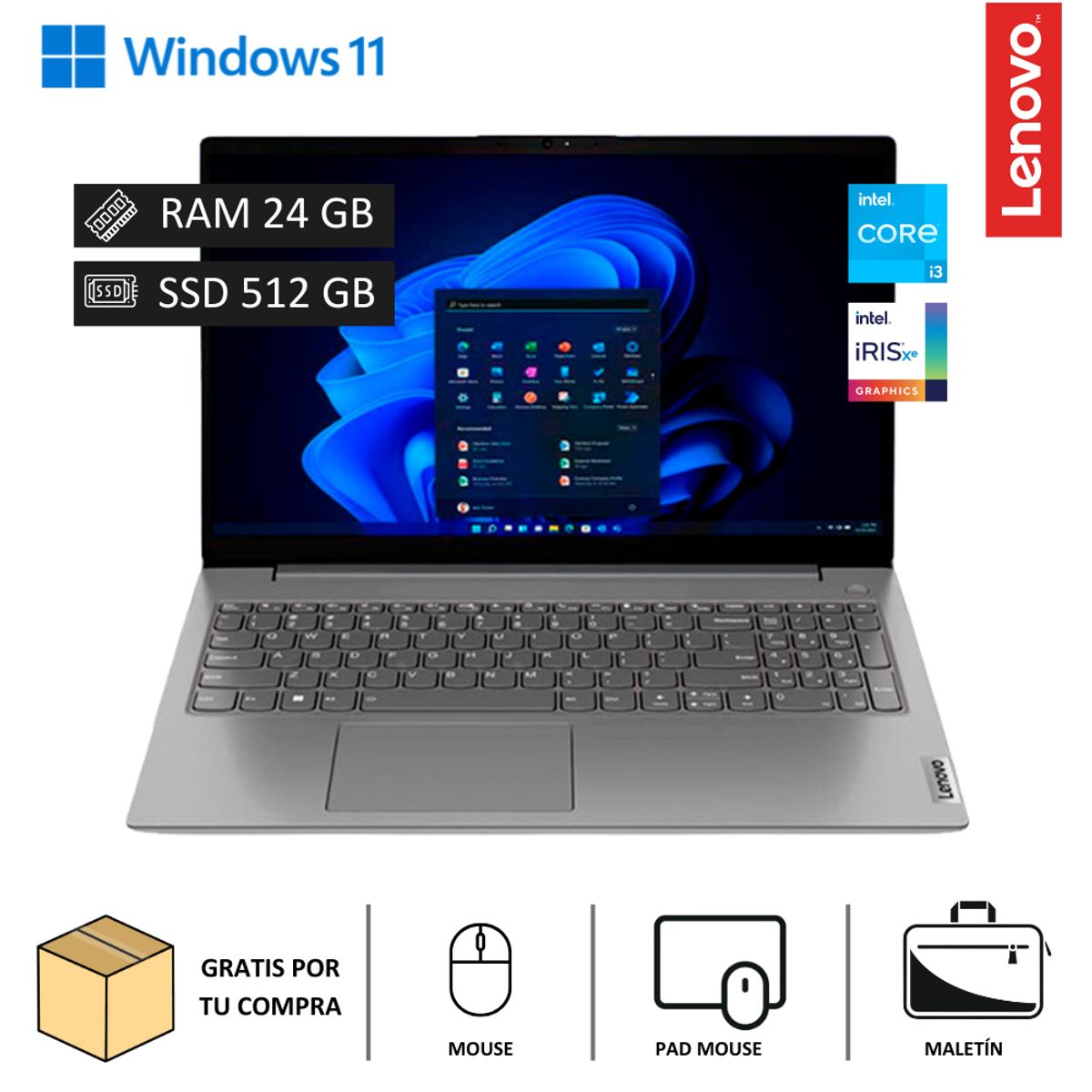 LENOVO - Laptop Lenovo V15 G3 IAP 156” FHD Intel Core i3-1215U 512GB SSD 24GB RAM