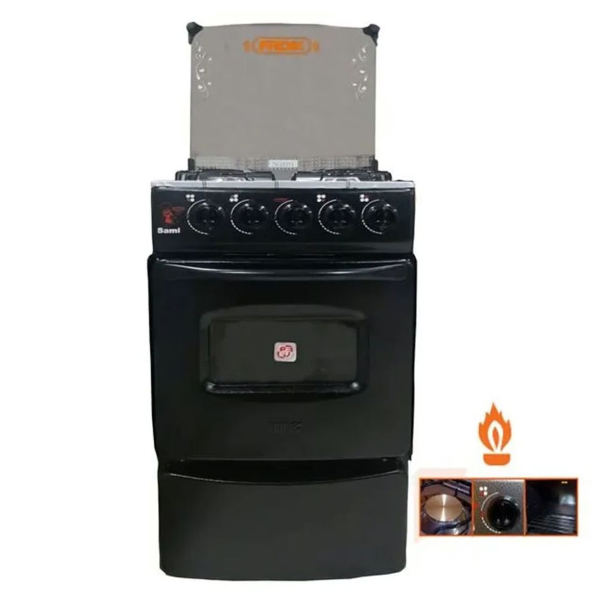 FADIC - Cocina con Tapa de Vidrio y Horno Sami 4H Negro