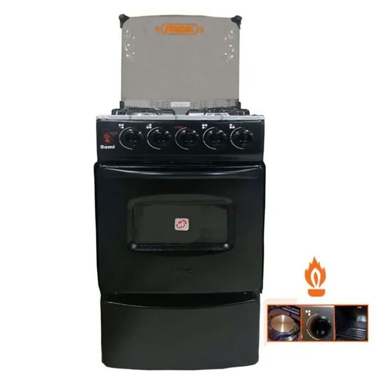 FADIC - Cocina con Tapa de Vidrio y Horno Sami 4H Negro