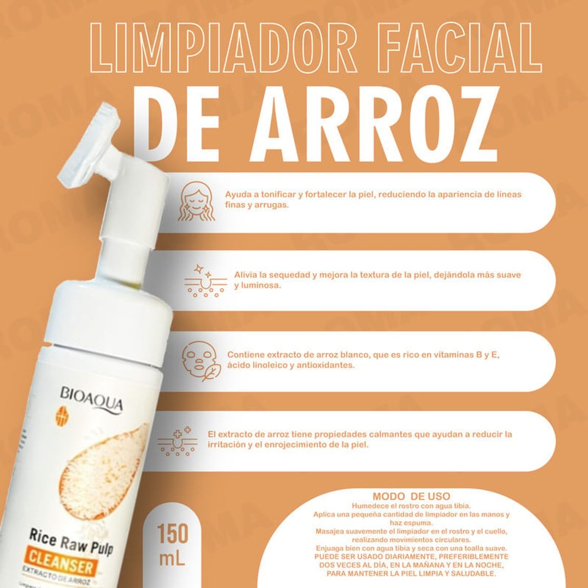 BIOAQUA - LIMPIADOR FACIAL DE ARROZ BIOAQUA 150ML