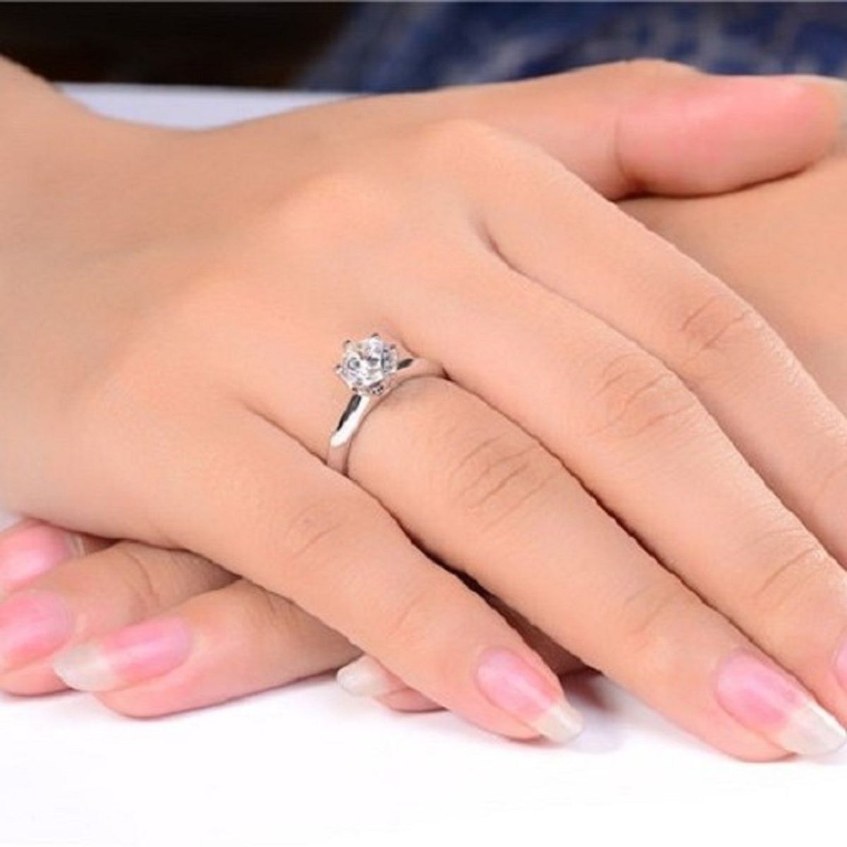 GENERICO - Anillo Compromiso Solitario White Aro Bañado18K  San Valentín Genieka