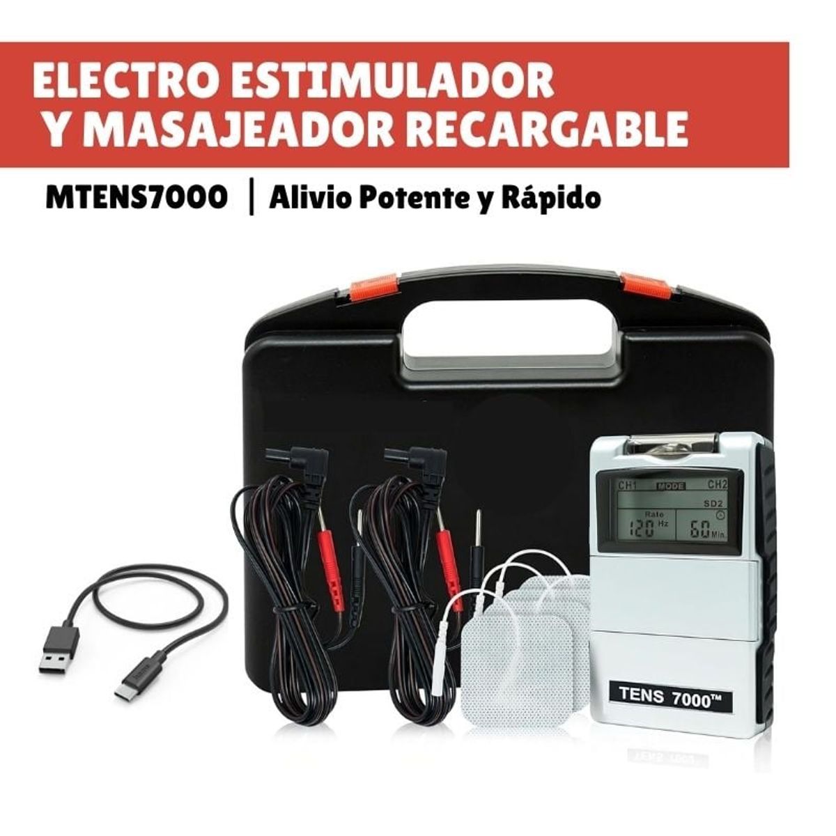 GENERICO - Estimulador y Masajeador Eléctrico TENS7000 - RECARGABLE