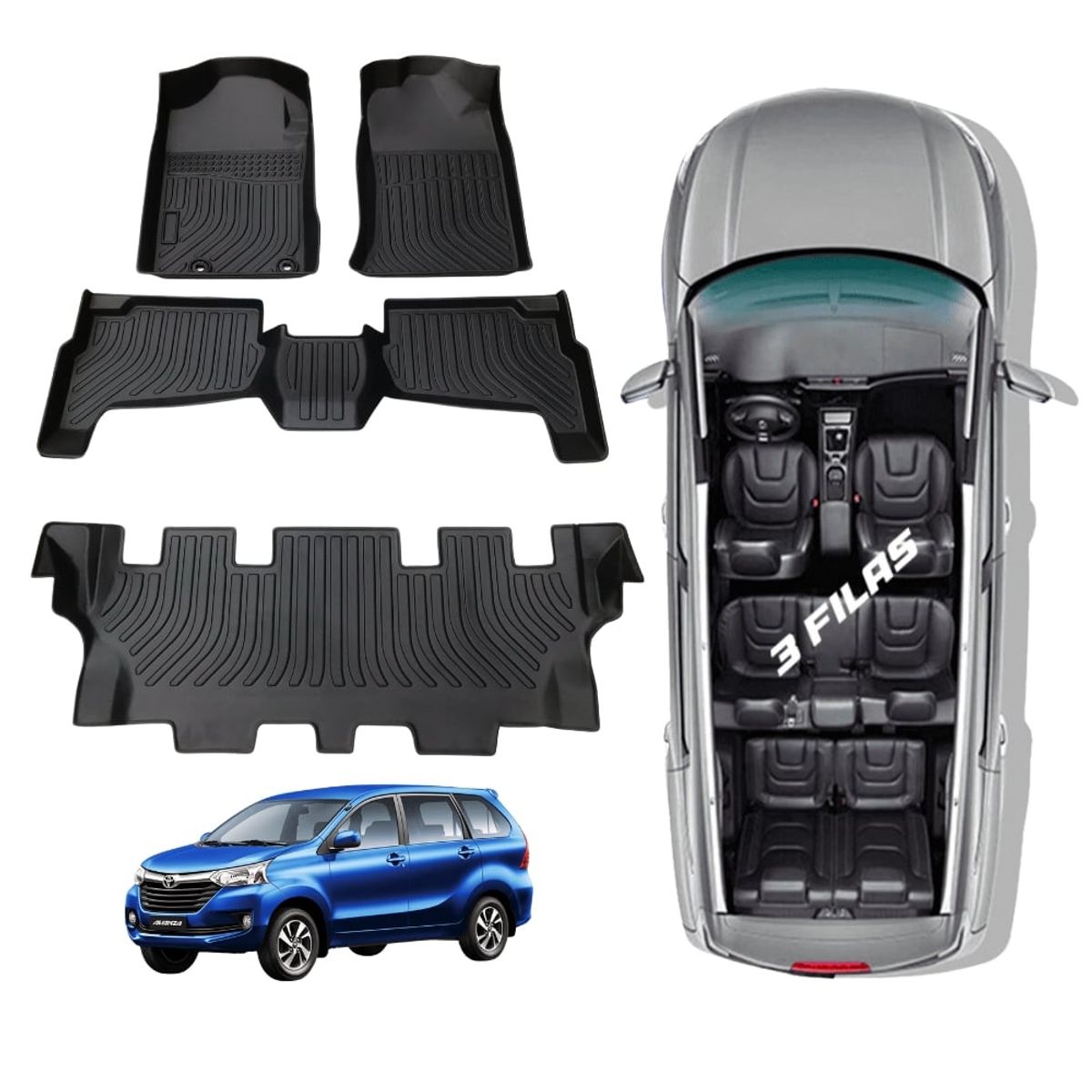 GENERICO - PROTECTOR CUBRE PISO 5D TOYOTA AVANZA 2015-2021 3FILAS