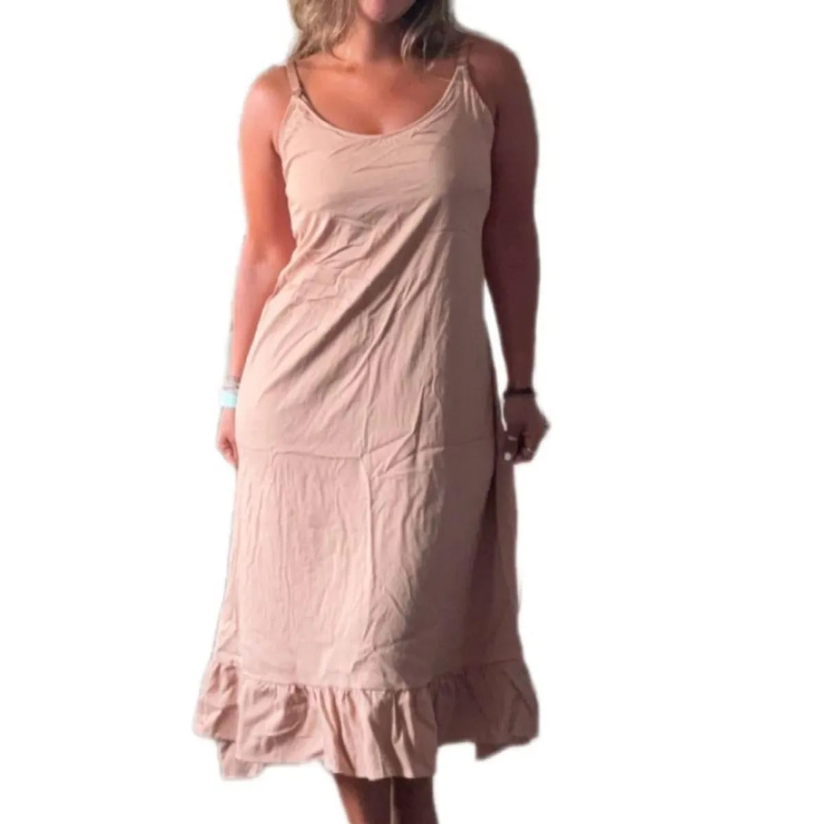 GENERICO - Vestido Maternal Tiritas Broche y Top Lactancia MarronClaro