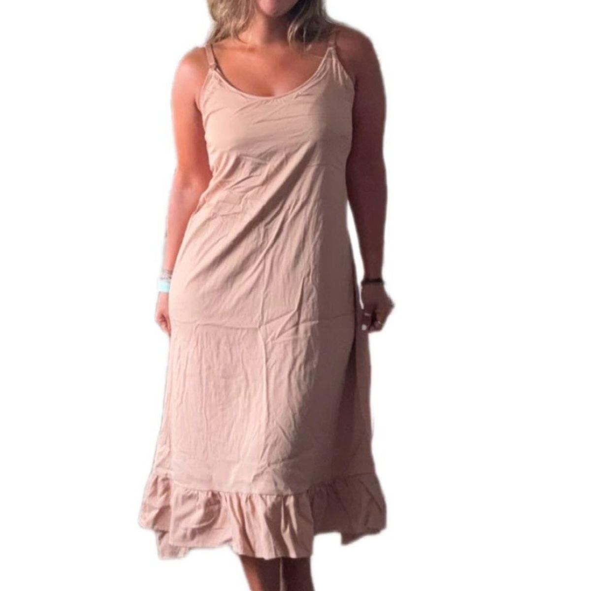 GENERICO - Vestido Maternal Tiritas Broche y Top Lactancia MarronClaro