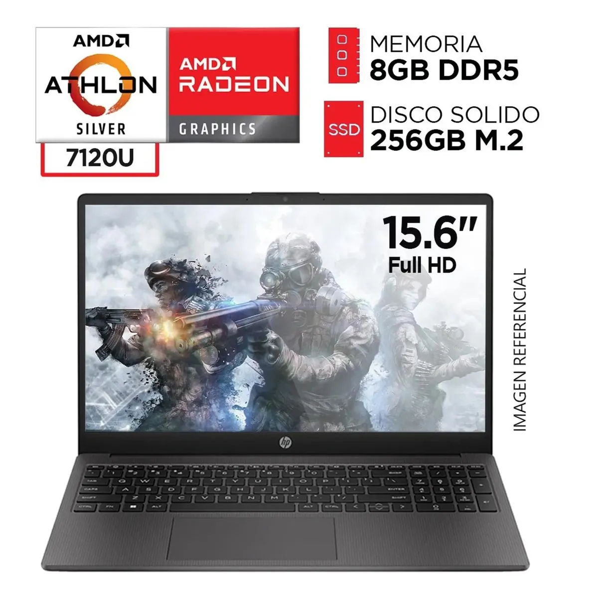 HP - LAPTOP HP AMD ATHLON SILVER 7120U DDR5 8GB SSD 256GB PANTALLA 15,6 PULGADAS HD