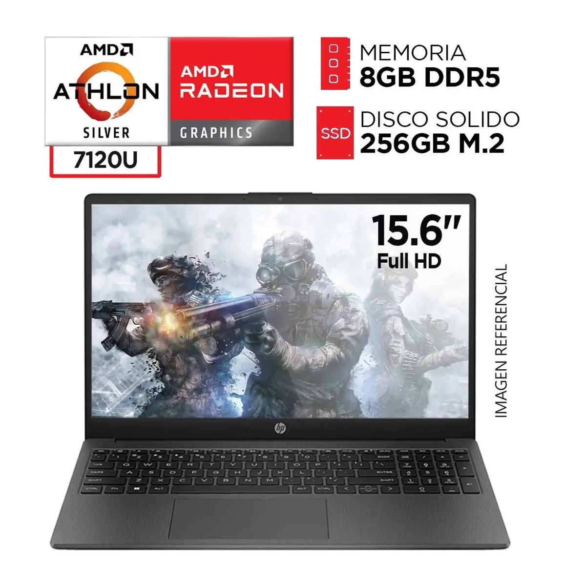 HP - LAPTOP HP AMD ATHLON SILVER 7120U DDR5 8GB SSD 256GB PANTALLA 15,6 PULGADAS HD