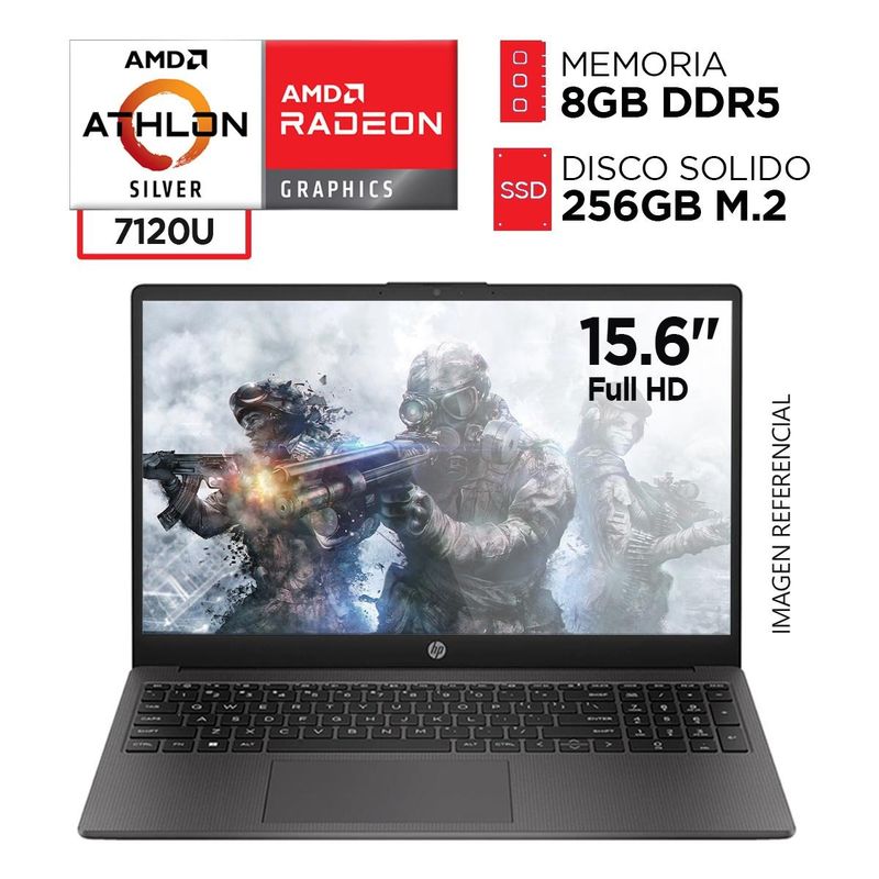 HP - Laptop HP Amd Athlon Silver 7120U DDR5 8GB SSD 256GB Pantalla 15,6 pulgadas HD
