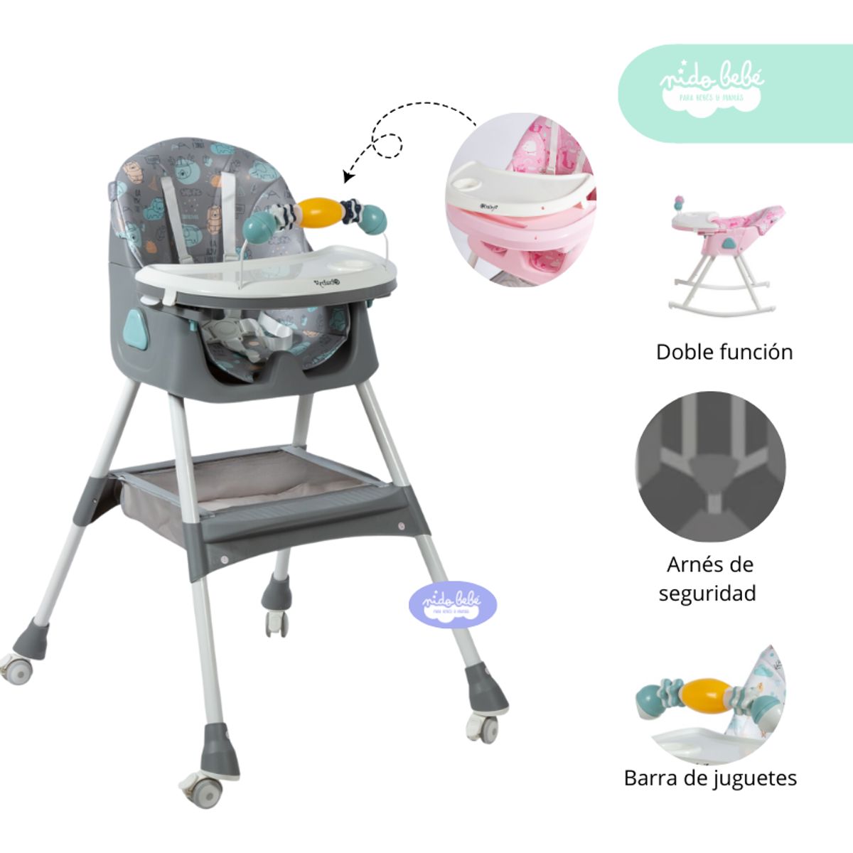GENERICO - Silla de Comer de bebé modelo Cammy plus color plomo