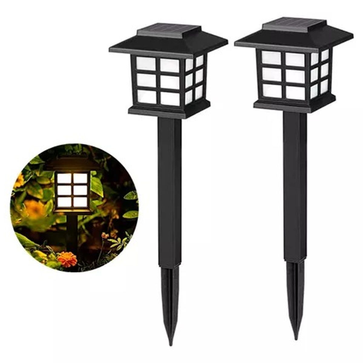 OEM - Pack 2 Faroles Solares LED para Exteriores Jardin Estaca