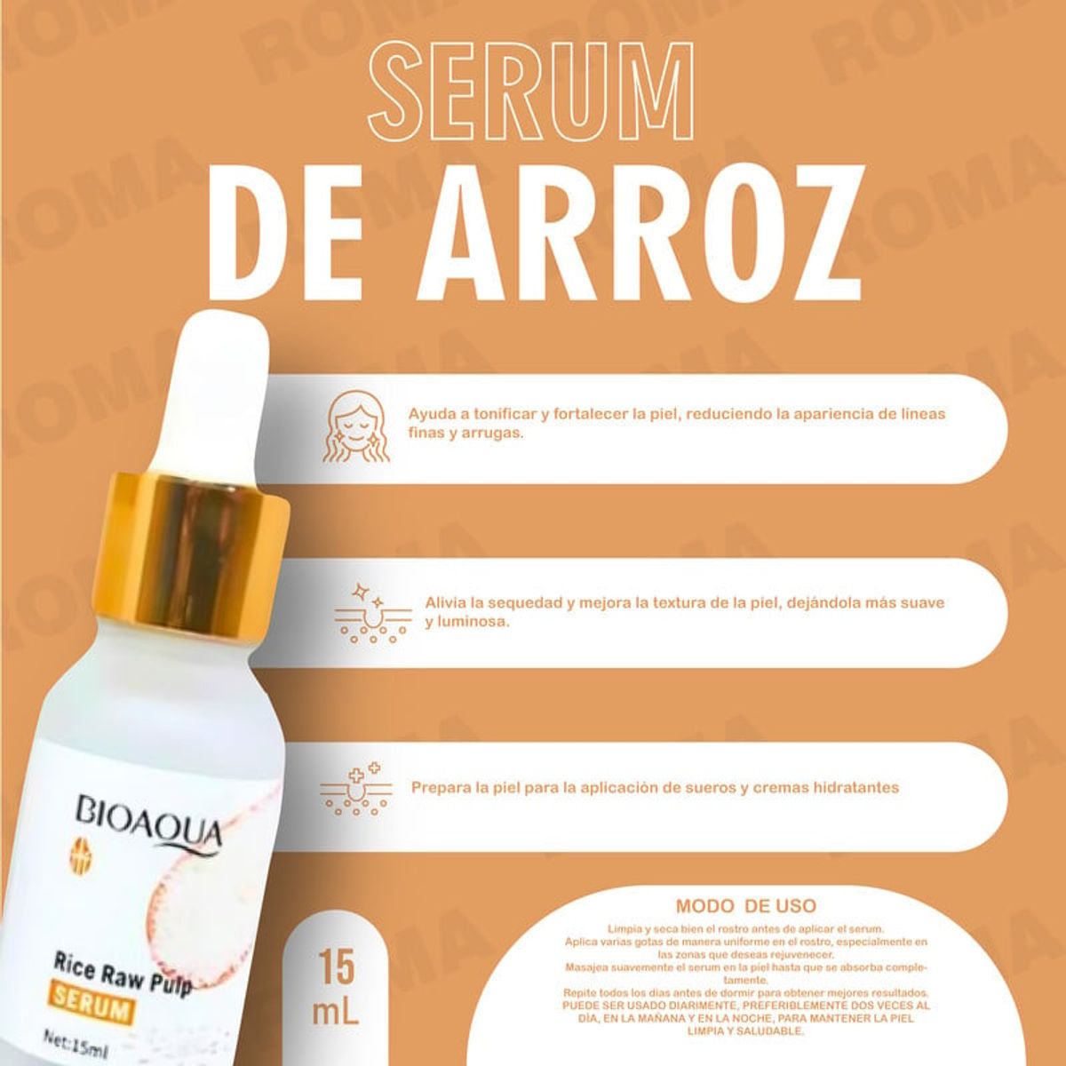 BIOAQUA - SERUM DE ARROZ CON ÁCIDO HIALURONICO BIOAQUA 15ML