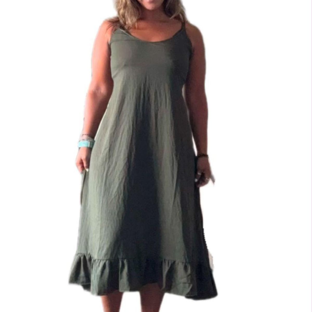 GENERICO - Vestido Maternal Tiritas Broche y Top Lactancia VerdeClaro