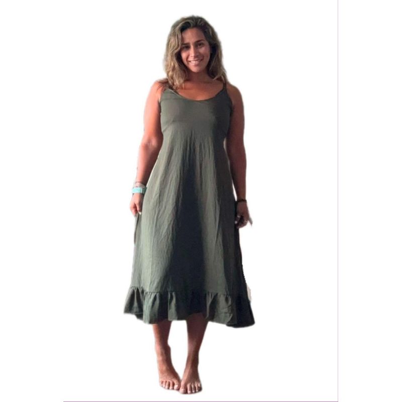 GENERICO - Vestido Maternal Tiritas Broche y Top Lactancia VerdeClaro