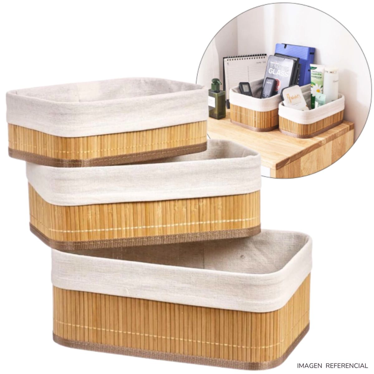 INSPIRA MARKET - Canasta Cesto Organizador de bambú caja organizadora Set x3