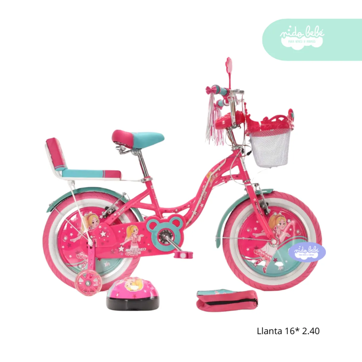 BABY - Bicicleta aro 16 para niña Hadita rosa y celeste