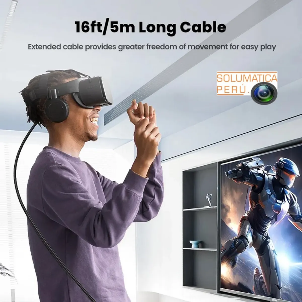 OEM - Cable Usb Tipo C 2en1 Largo - 5 Metros Para Realidad Virtual - Toocky