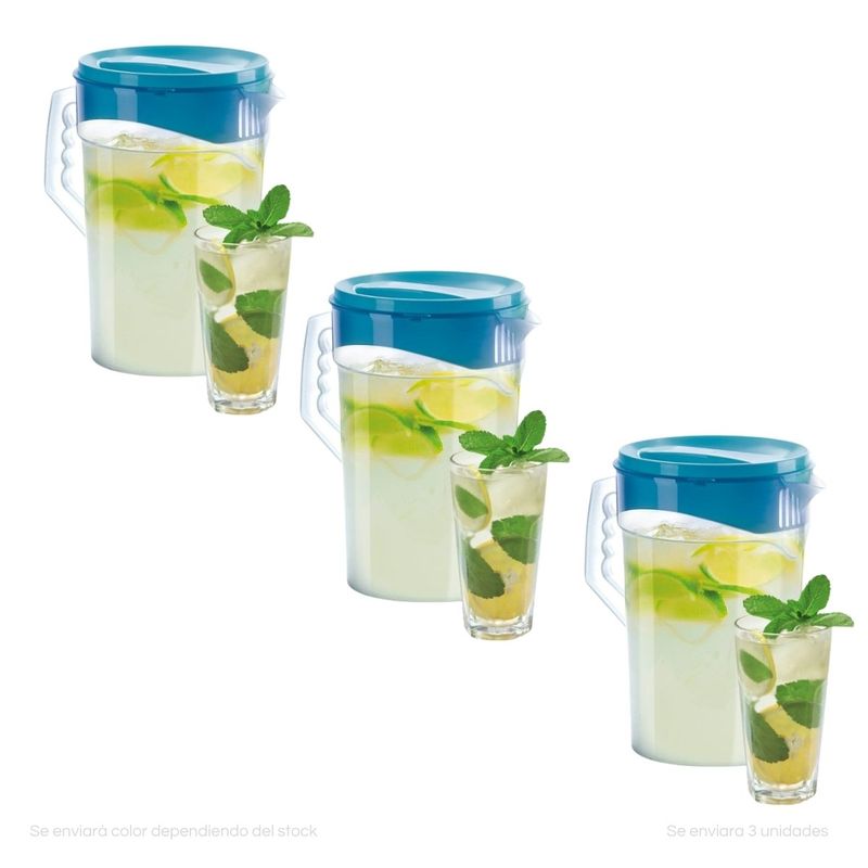 POLINPLAST - Set de 3 Jarras Mega 4L Transparente con Tapa Variado