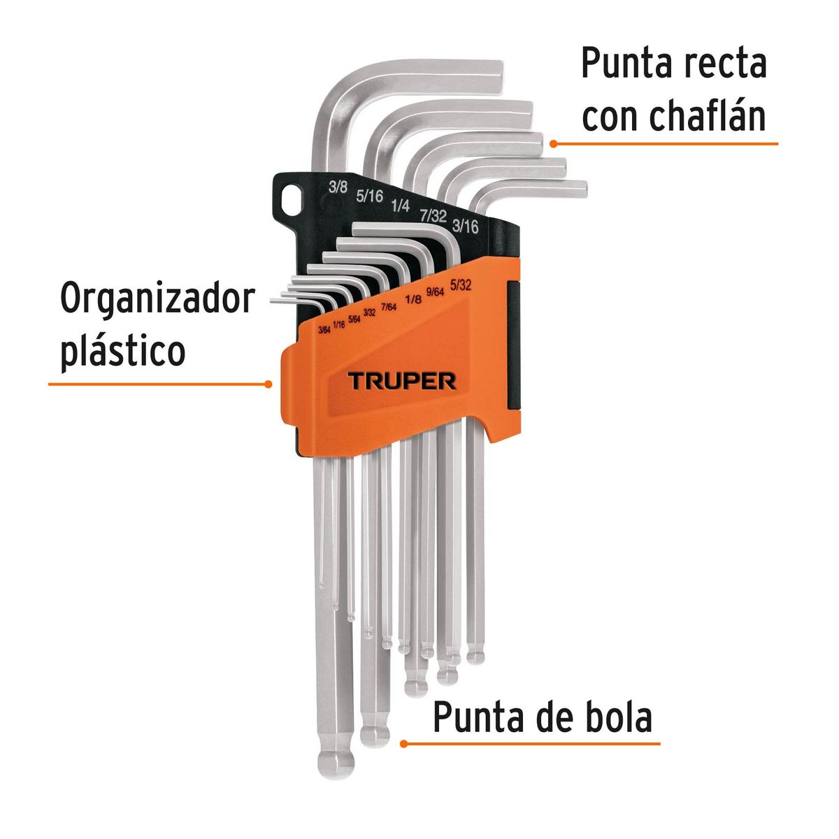 TRUPER - Juego De 13 Llaves Allen Largas y Punta De Bola en Pulgadas