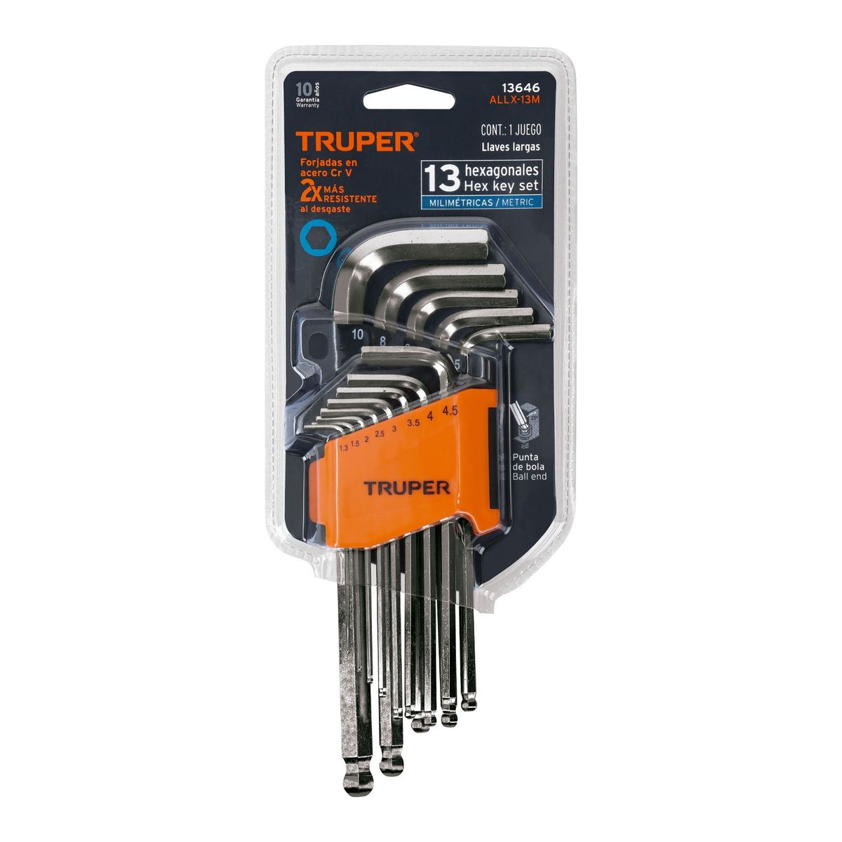 TRUPER - Juego De 13 Llaves Allen Largas y Punta De Bola Milimétricas