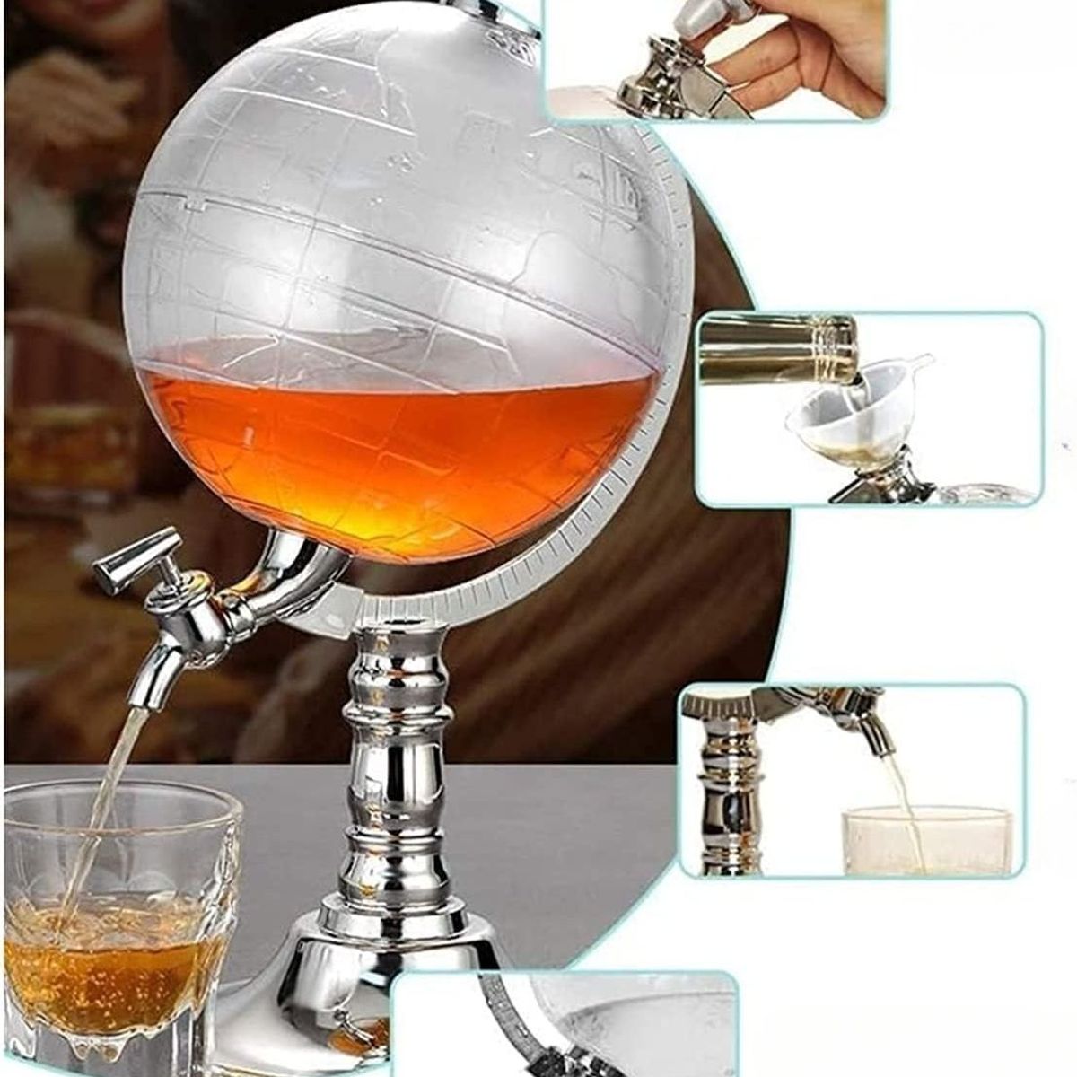 GENERICO - DISPENSADOR DE BEBIDAS 4 LT AGUA Y LICORERA DE FORMA GLOBO TERRÁQUEO