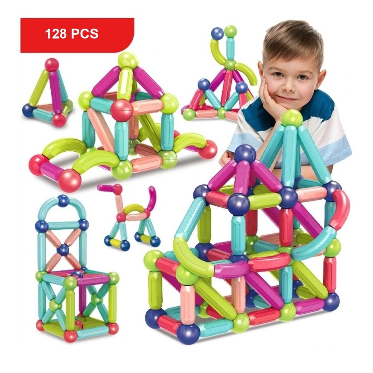 GENERICO - Bloques magnéticos - Barras 128 Pcs