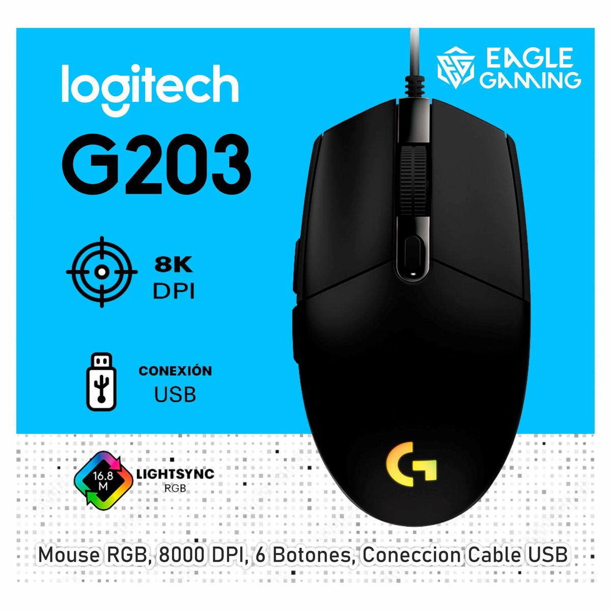 LOGITECH - Mouse logitech g203 lightsync rgb negro black