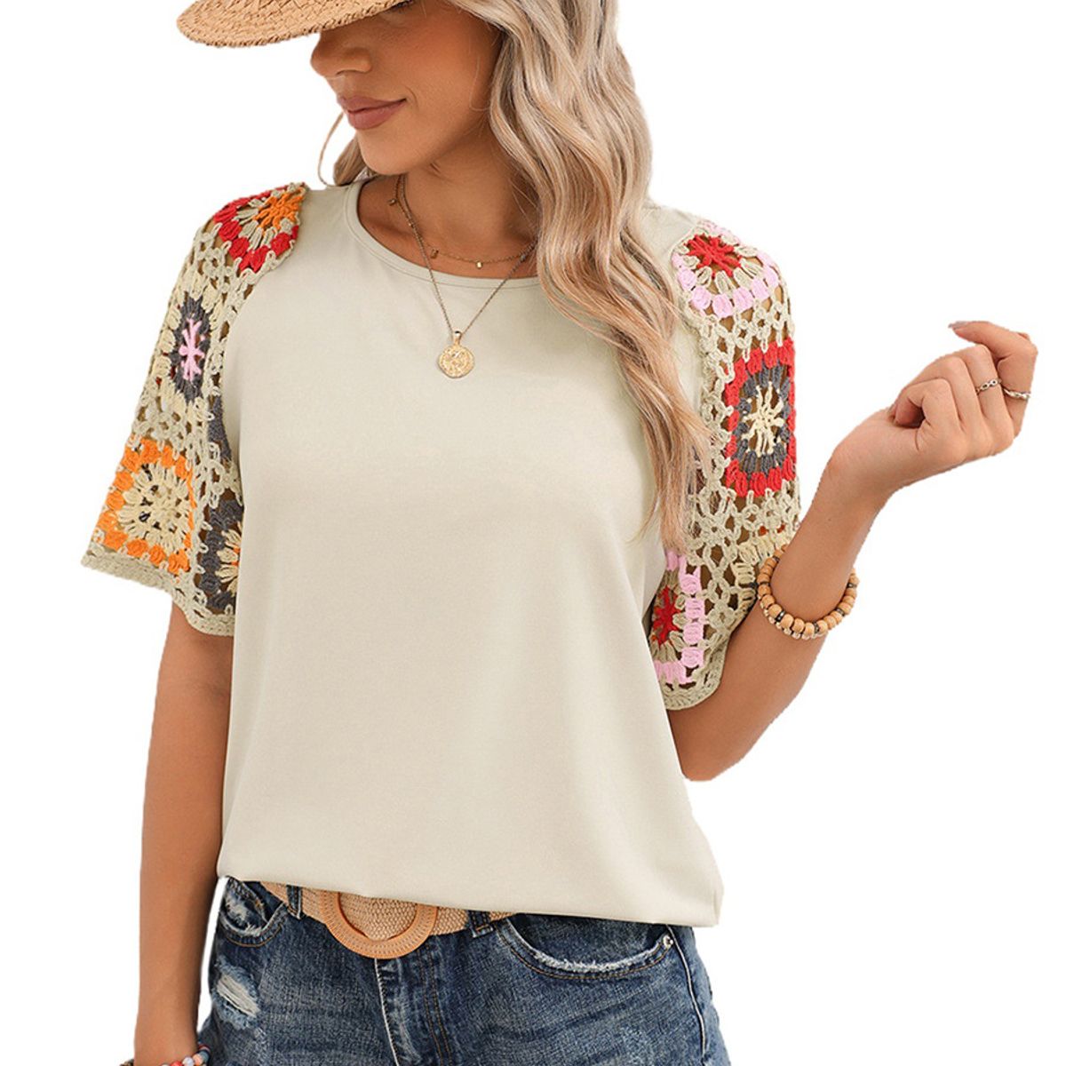 BLWOENS - Polera de manga corta para mujeres - Beige