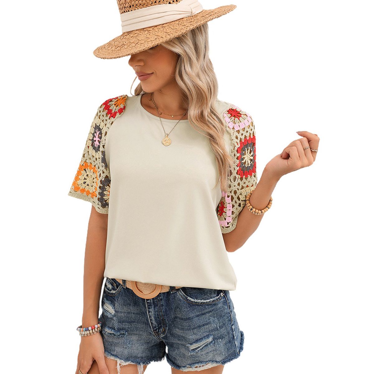 BLWOENS - Polera de manga corta para mujeres - Beige