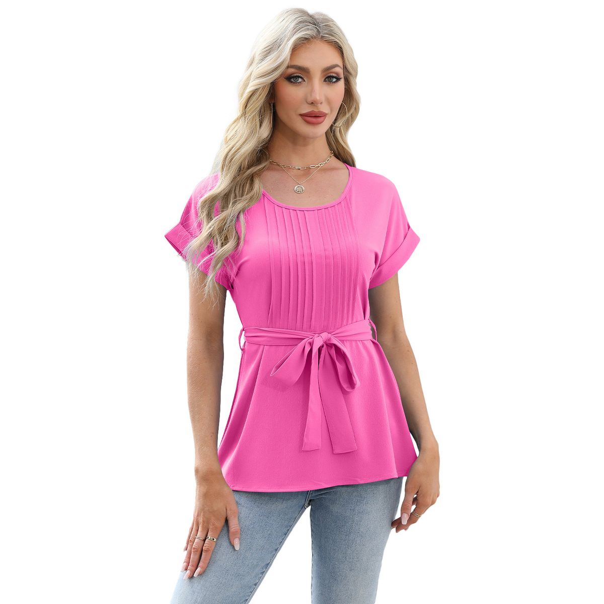 BLWOENS - Polera de manga corta para mujeres - Rosa