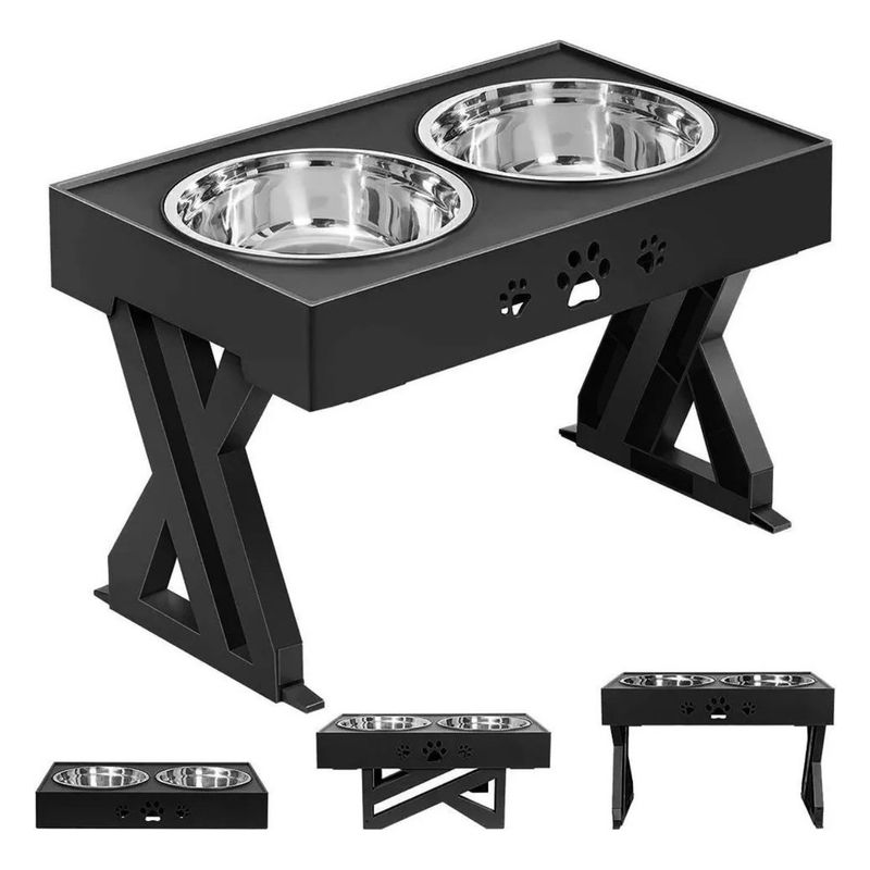 U BUY - Comedero-bebedero Para Perros Altura Ajustable - Plato Acero