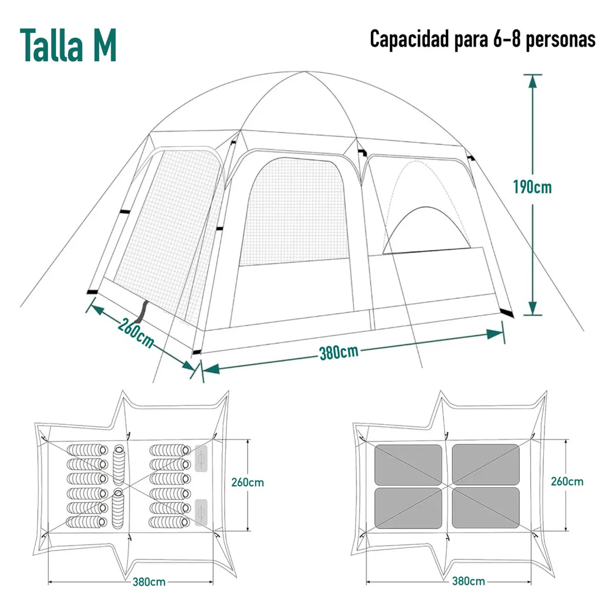 AFVENTURA - Carpa Tienda Campaña Familiar 6-8Personas Impermeable marrón